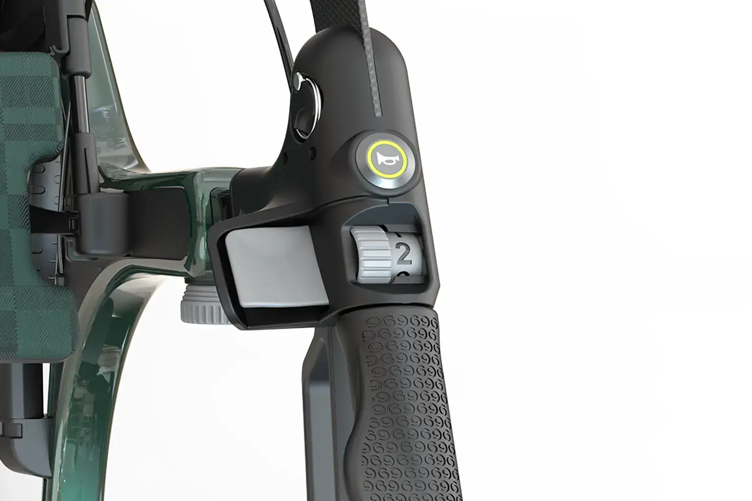 ello – Usability Engineering eines elektrischen Rollators 1 Bedienelement am Handgriff des elektrischen Rollators ello mit Stufenwahlrad und beleuchteter Taste